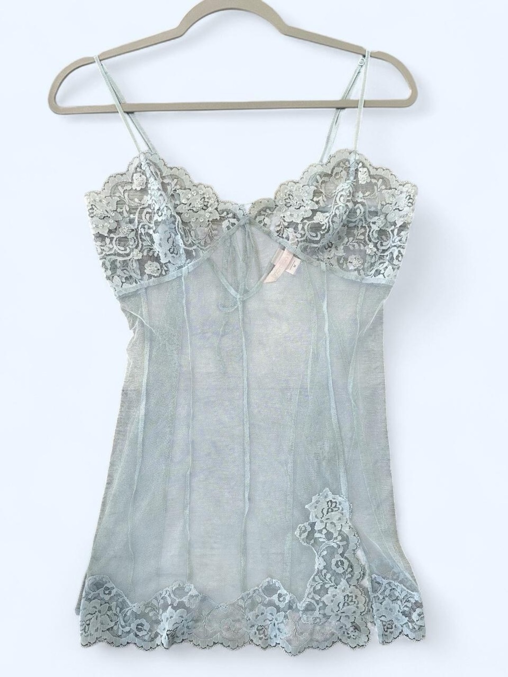Vintage Y2K Victoria's Secret Icy Blue Beaded
Babydoll Slip